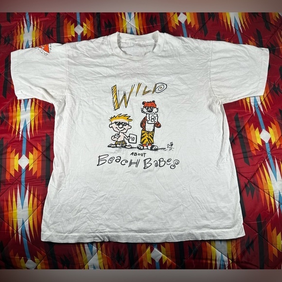 Vintage 90s Calvin & Hobbes Shirt Bad Boyz Surf Art Comic Book Cartoon Med White